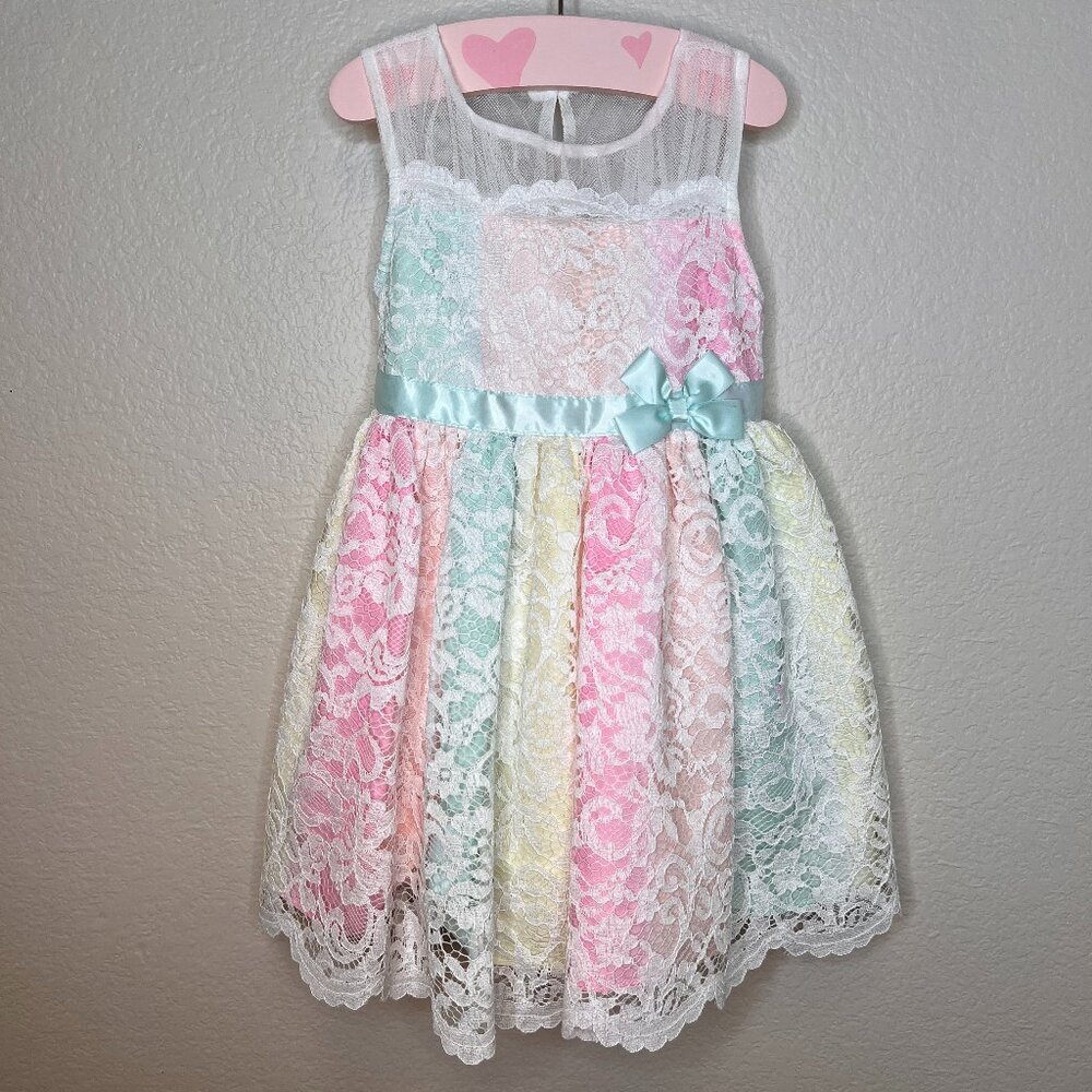 Easter Girl Dress Embroidery  with bow belt size 2T